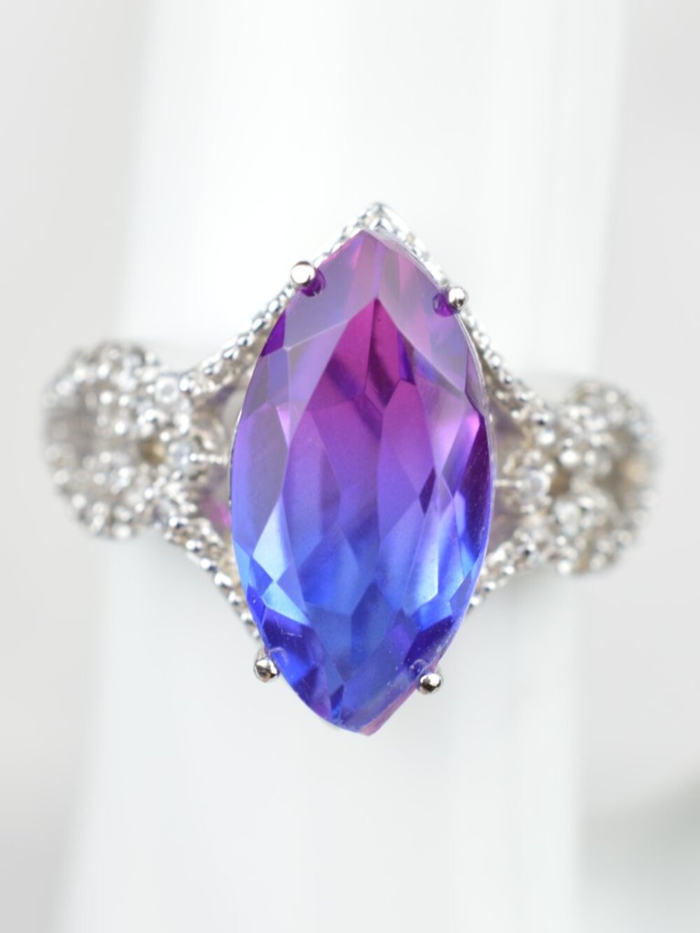 D'Joy Midnight Fuchsia Quartz White Zircon Ring 925 Silver Sz 7